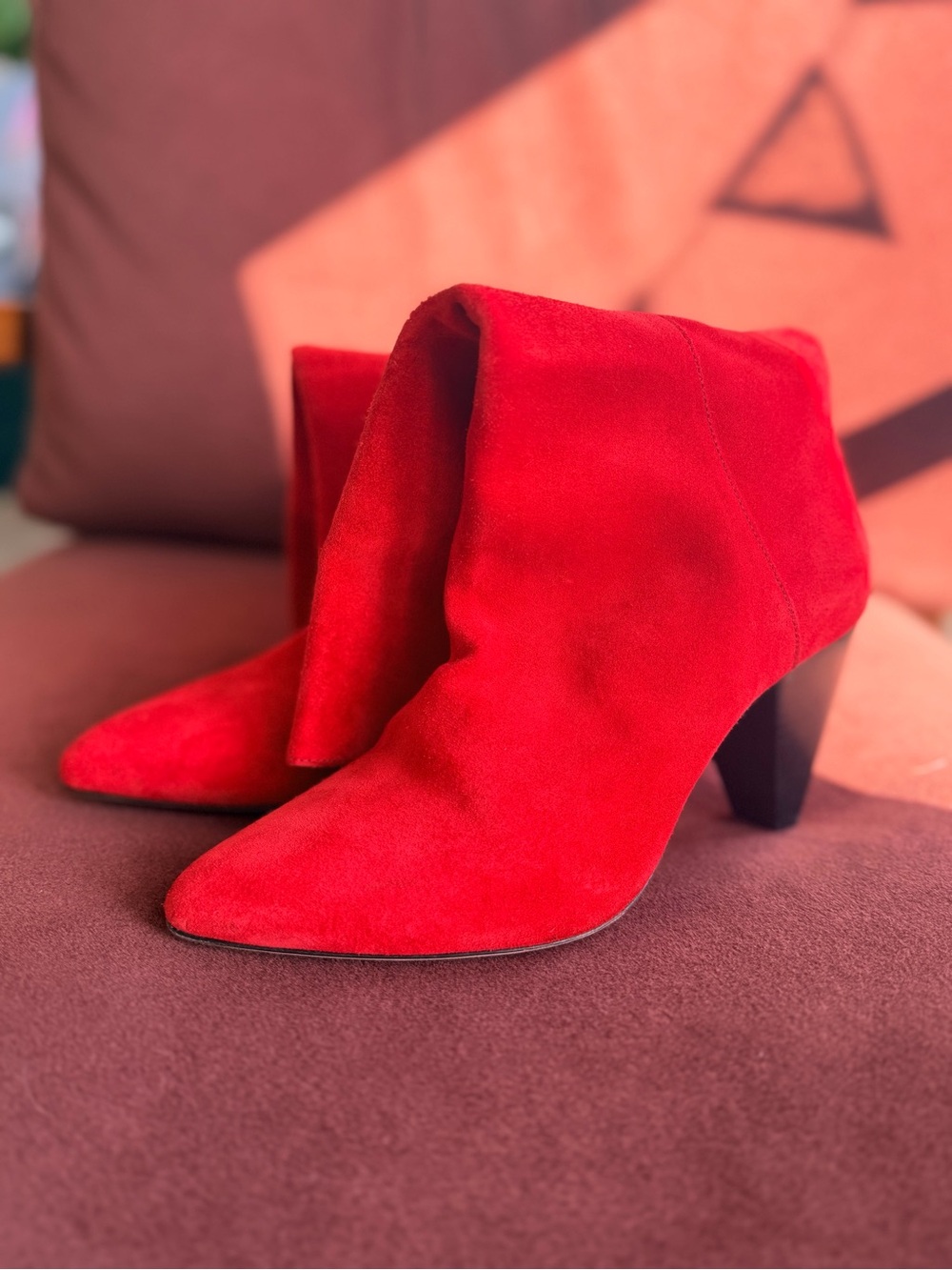 Sandro Red Suede Mid-Calf Heeled Boots